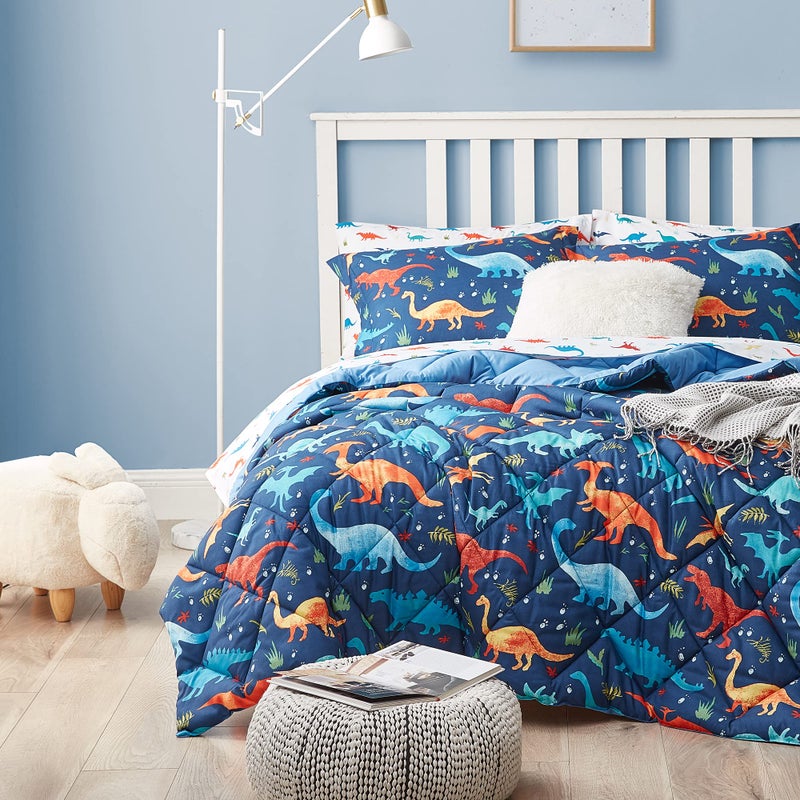 UMCHORD Kids Twin Bedding Comforter Set for Boys  5 Pieces Soft Lightweight Dinosaur Bedding Twin Set with Sheets  Bed in a Bag  Durable Boys Twin Comforter Set - Image 1